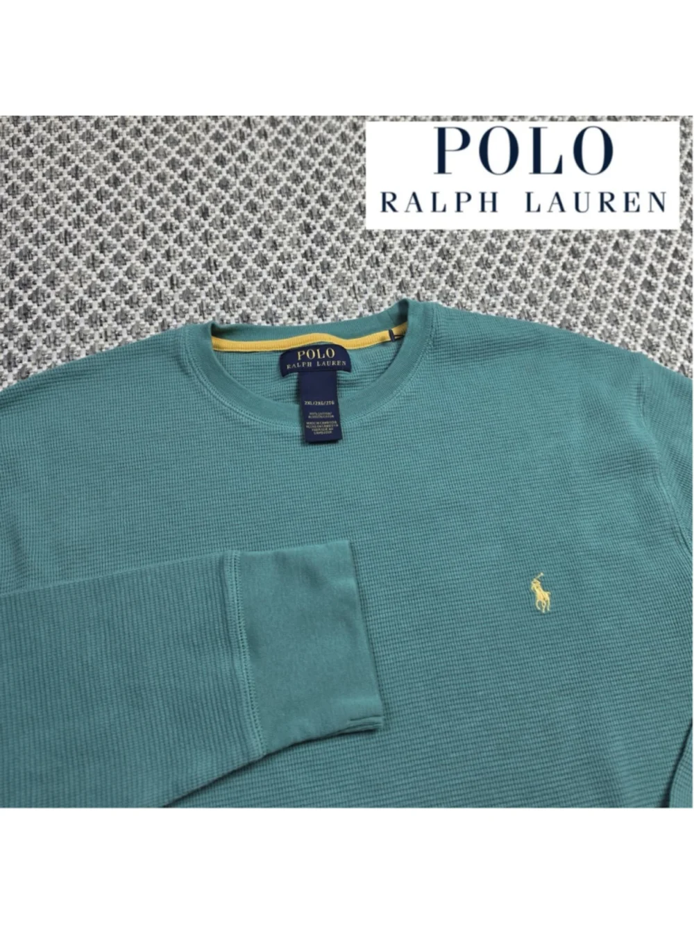 Polo Ralph Lauren Mens 2XL Waffle Knit Thermal Shirt Long Sleeve Teal Pony